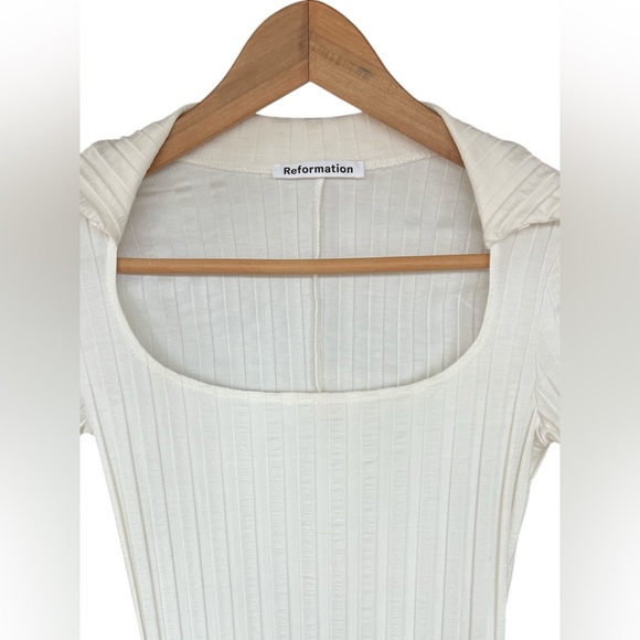 Reformation Women's Vittoria Rib Long Sleeve Collared Knit Dress Size XS Ivory - Picture 4 of 8
